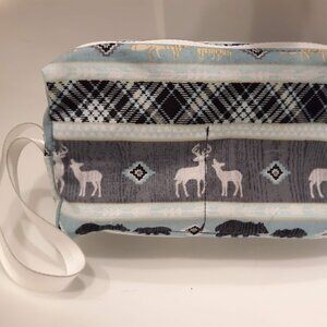 New Western Deer twill Travel bag Clutch Wallet Pouch Wristlet hanging case Blue